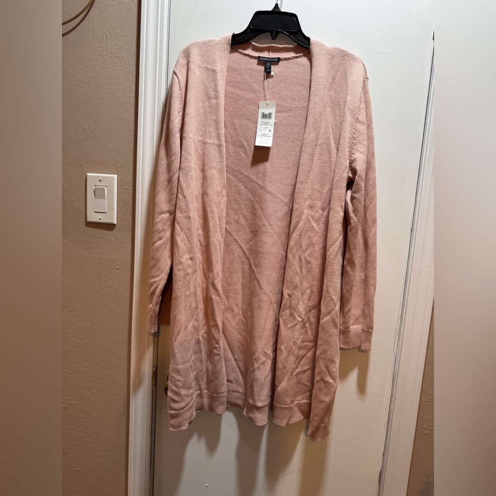 NWT Eileen Fisher Linen Blend Long Cardigan In Powder Size L